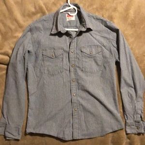 Vintage wrangler railroad stripe snap shirt